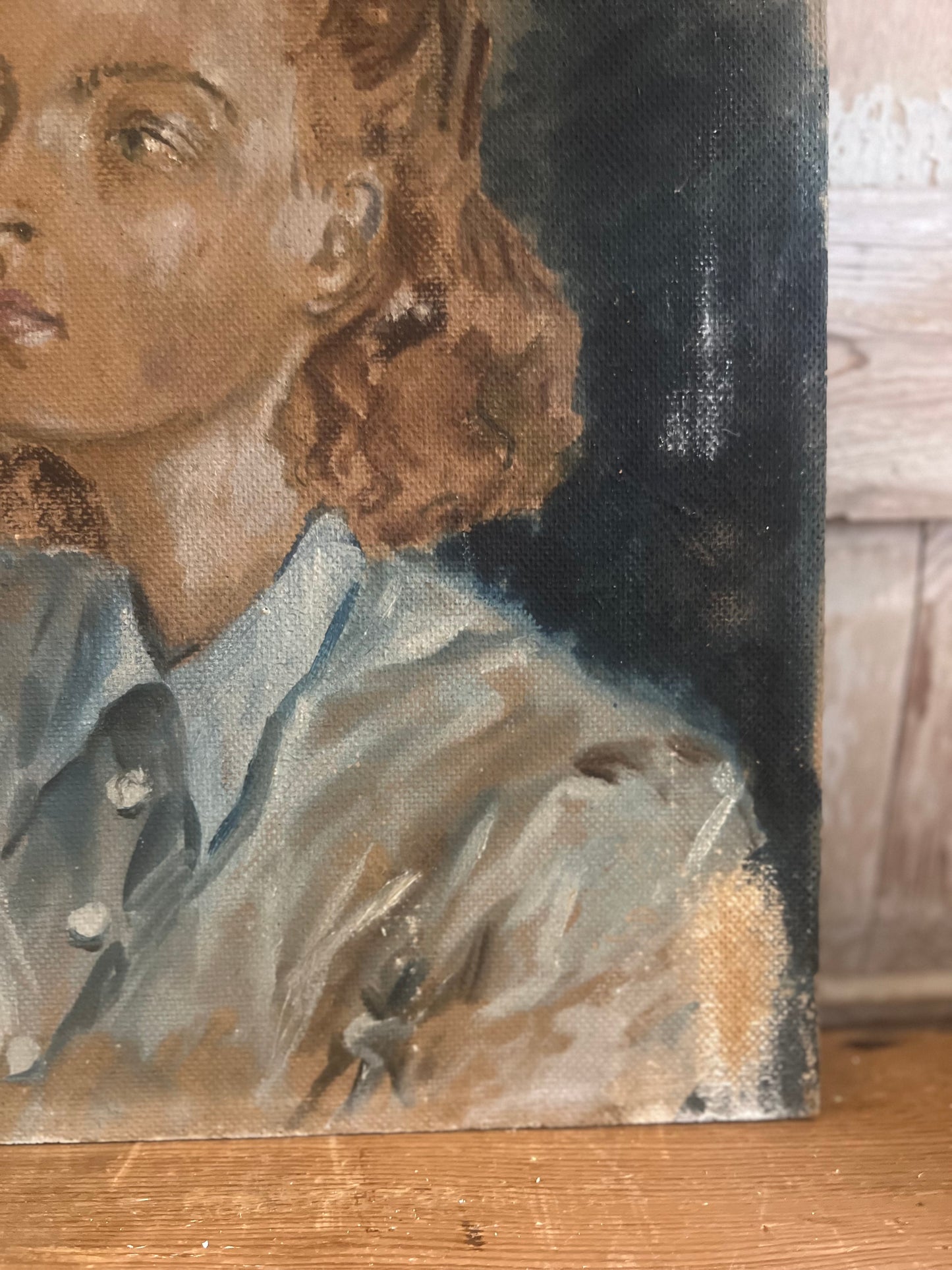 French 1940’s Oil on Board Portrait Painting