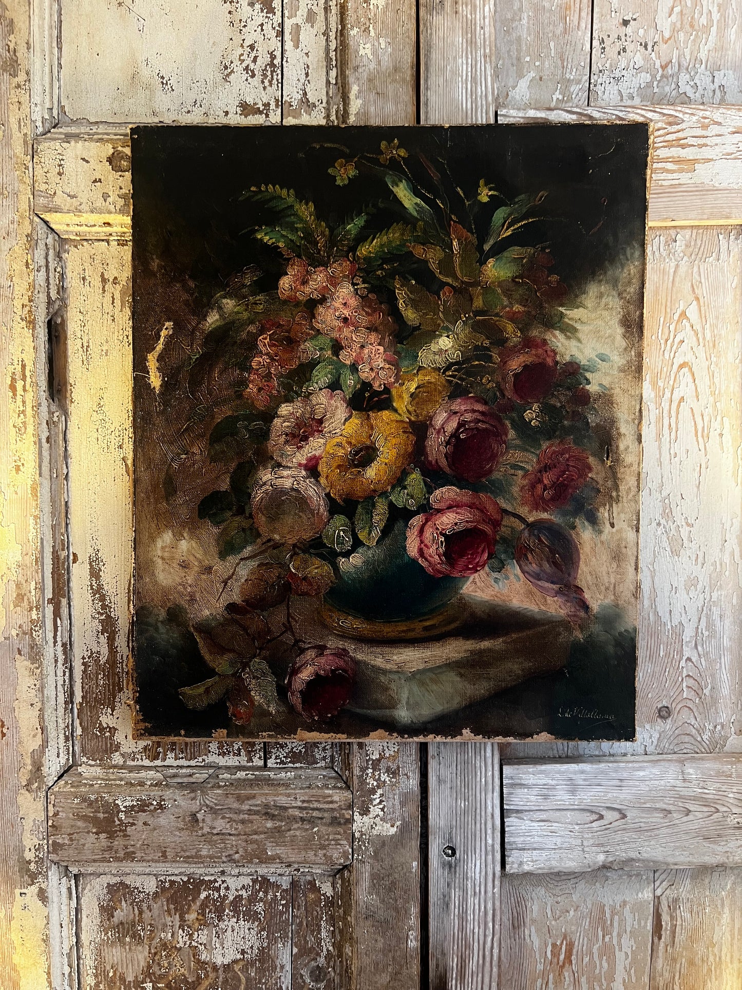 RESERVED Early 18th Century French floral oil painting on canvas