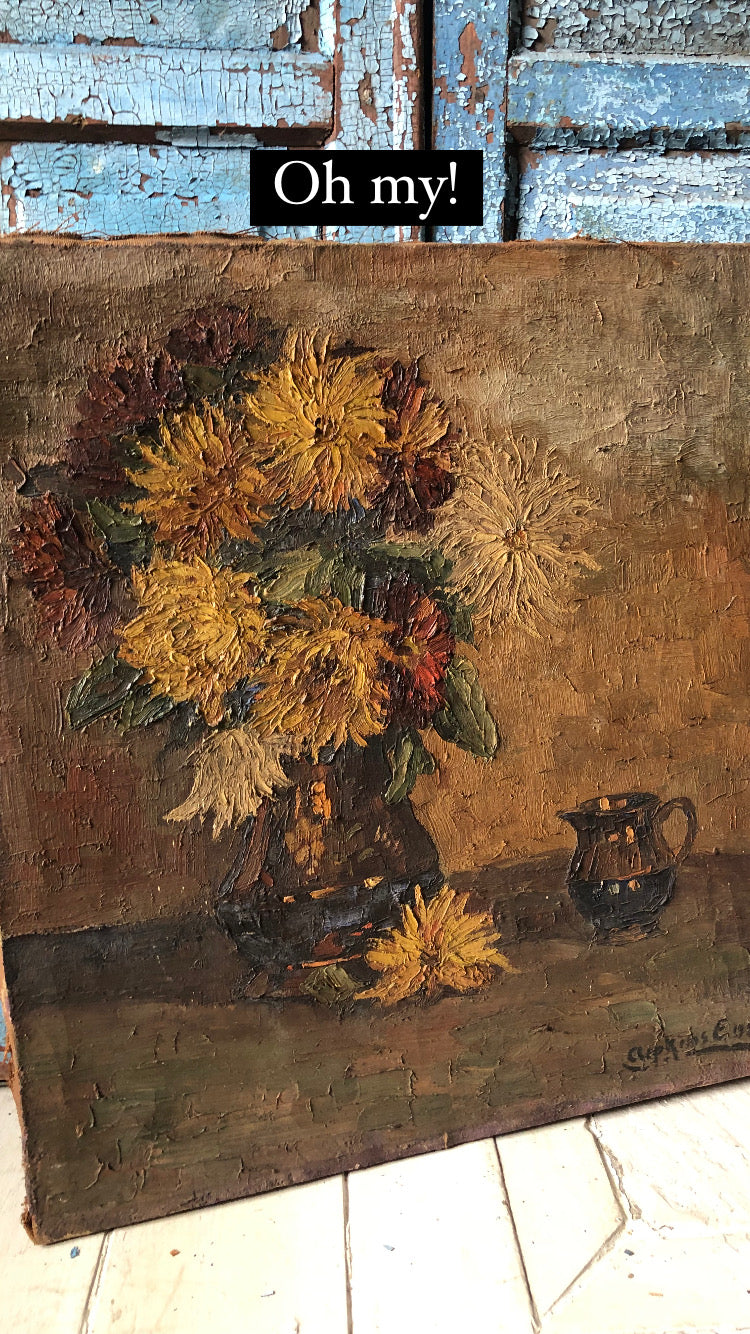 Large Belgian Floral oil painting on canvas signed and dated 1930