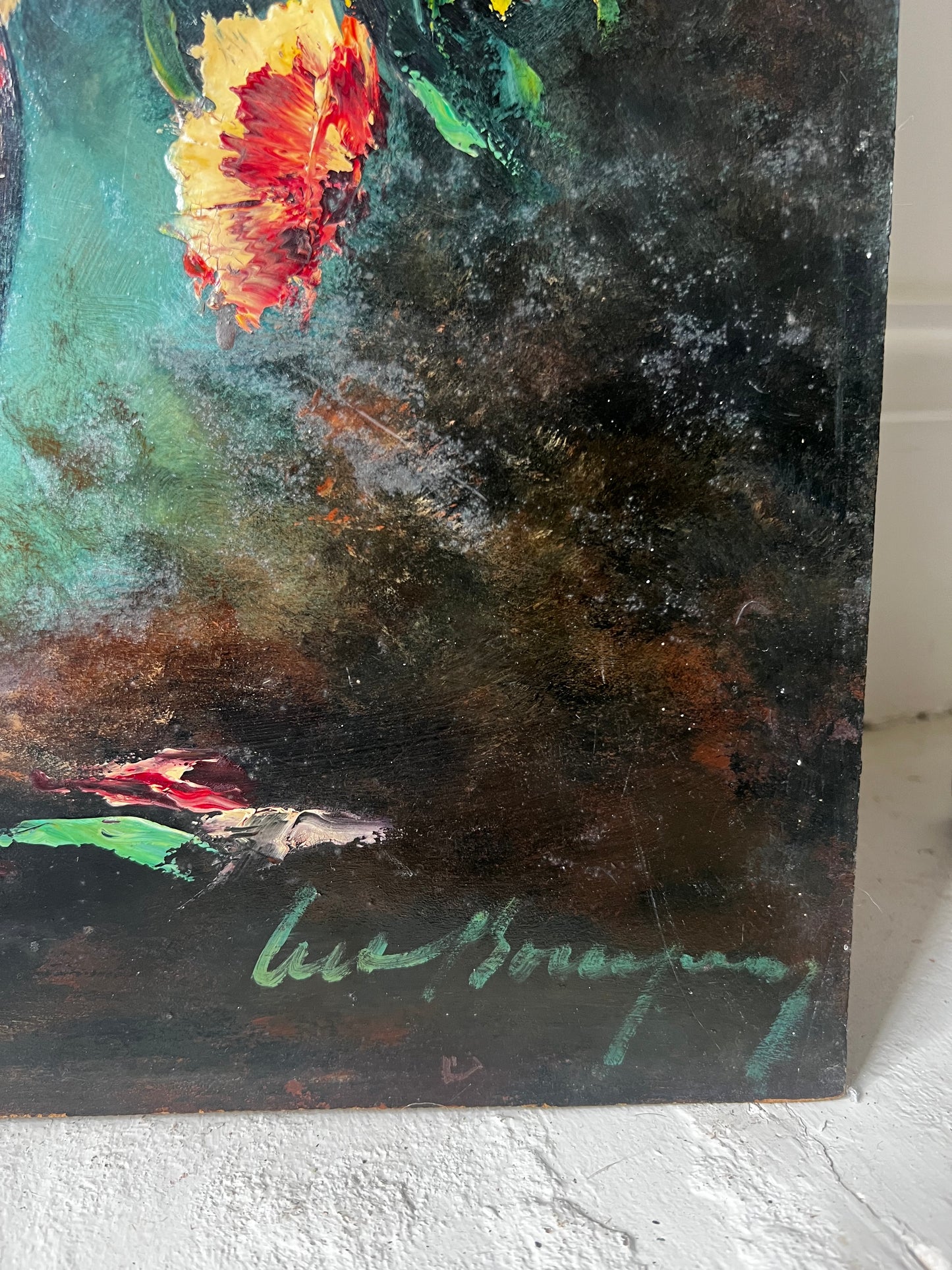 Beautiful Large French Floral Oil Painting