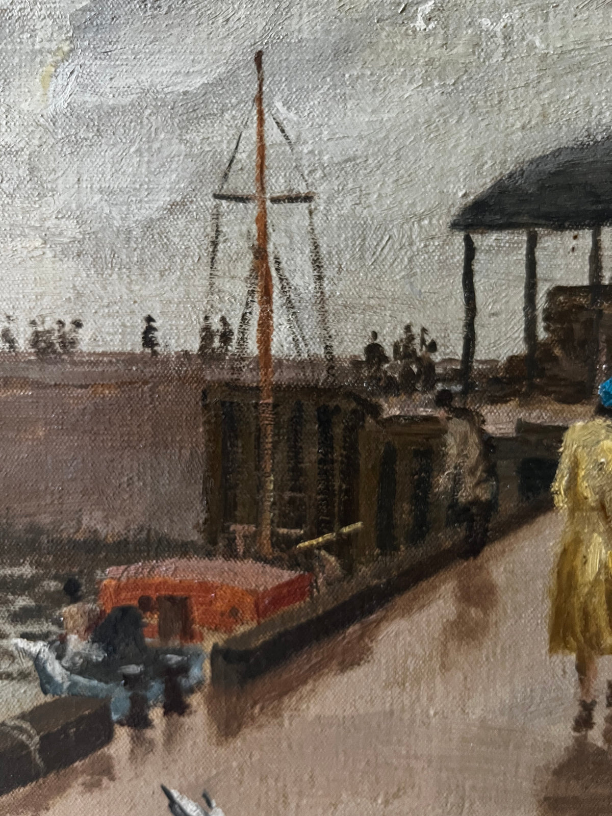 Large British Oil on Canvas Painting ‘Windy Seaside’