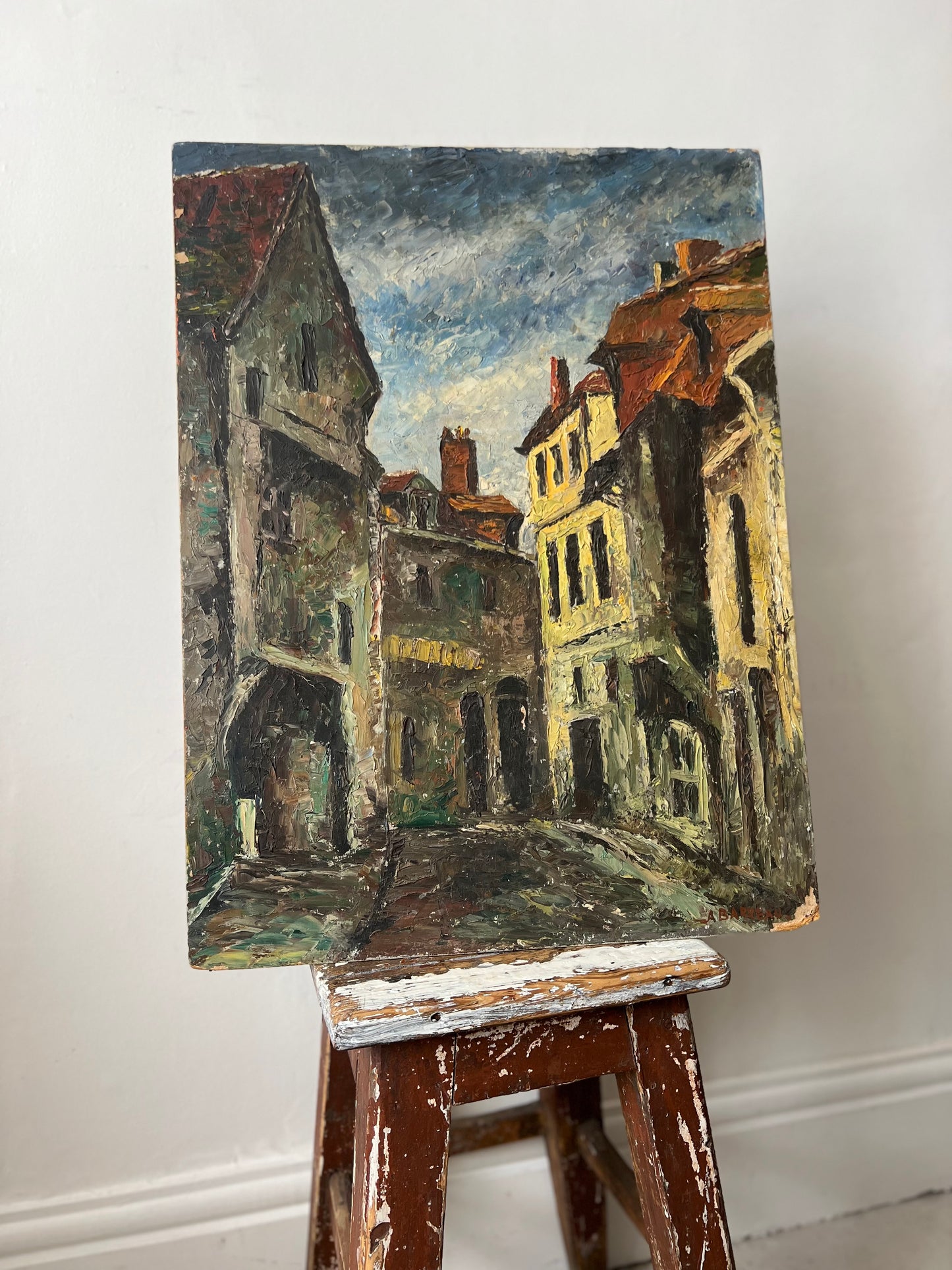 Large French Impasto Street Scene Oil Painting