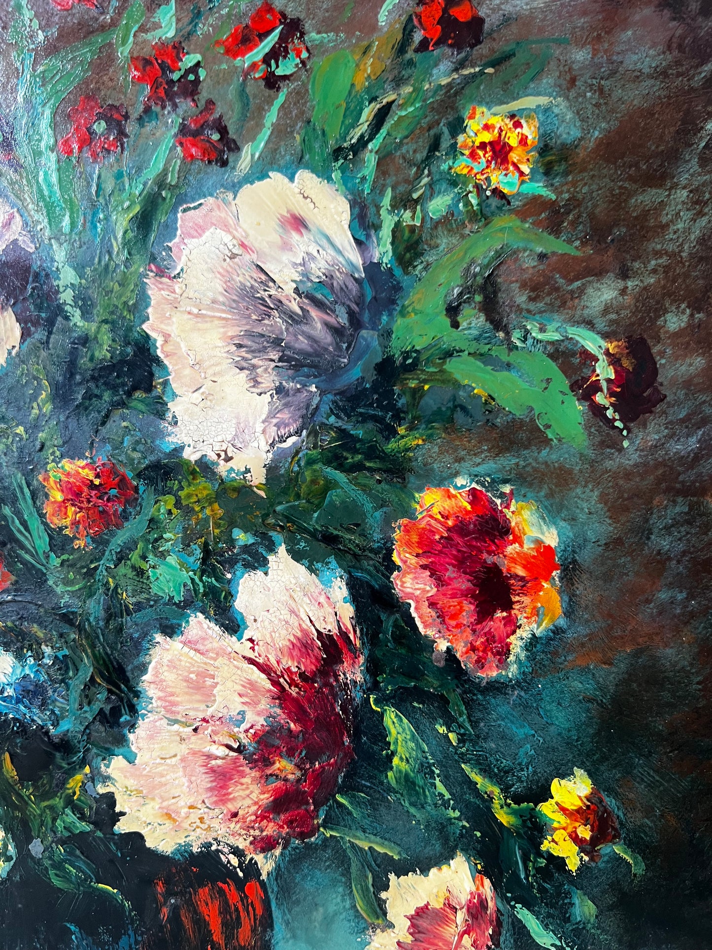 Beautiful Large French Floral Oil Painting