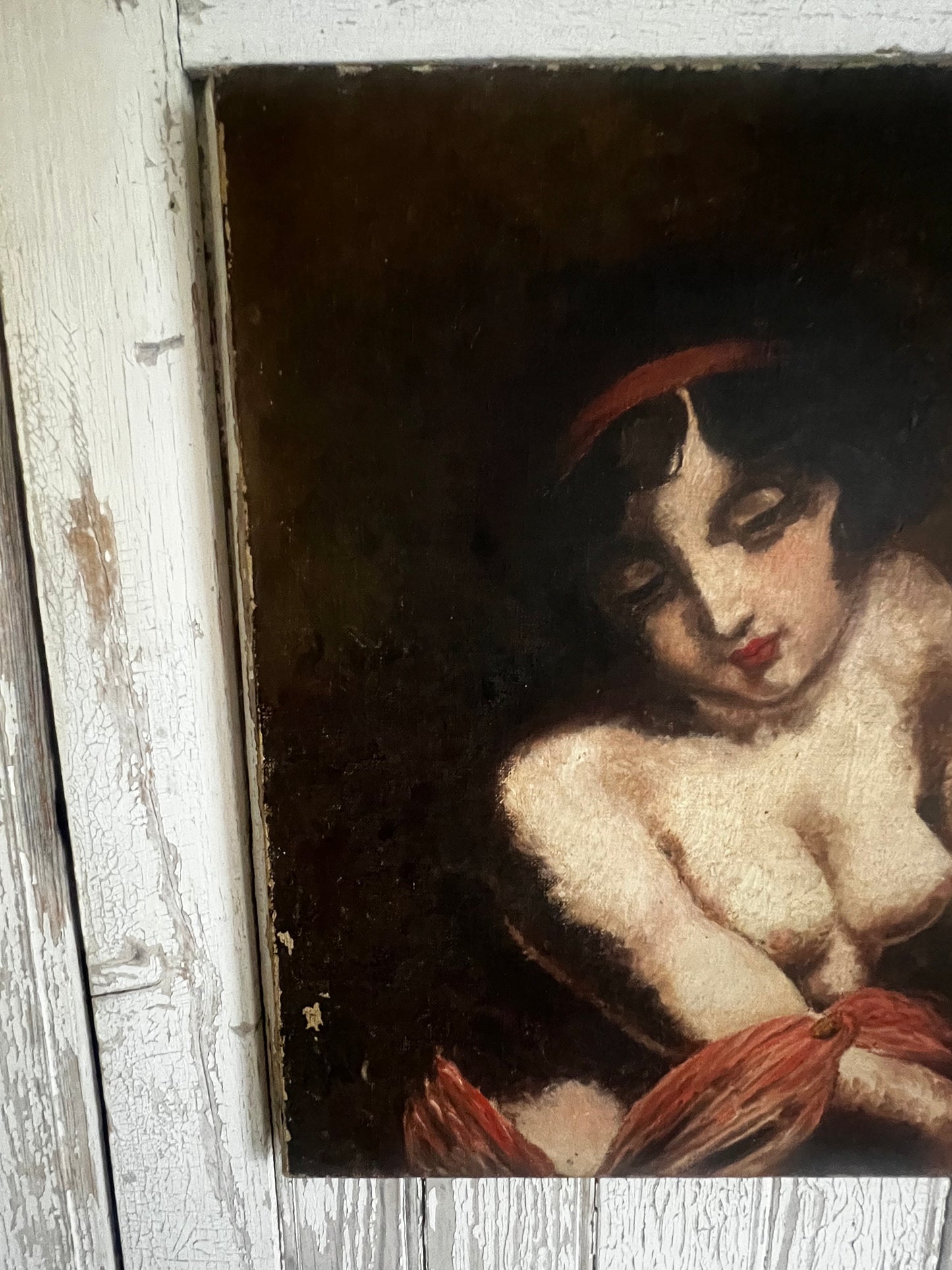 French Female Portrait Oil on Canvas Painting