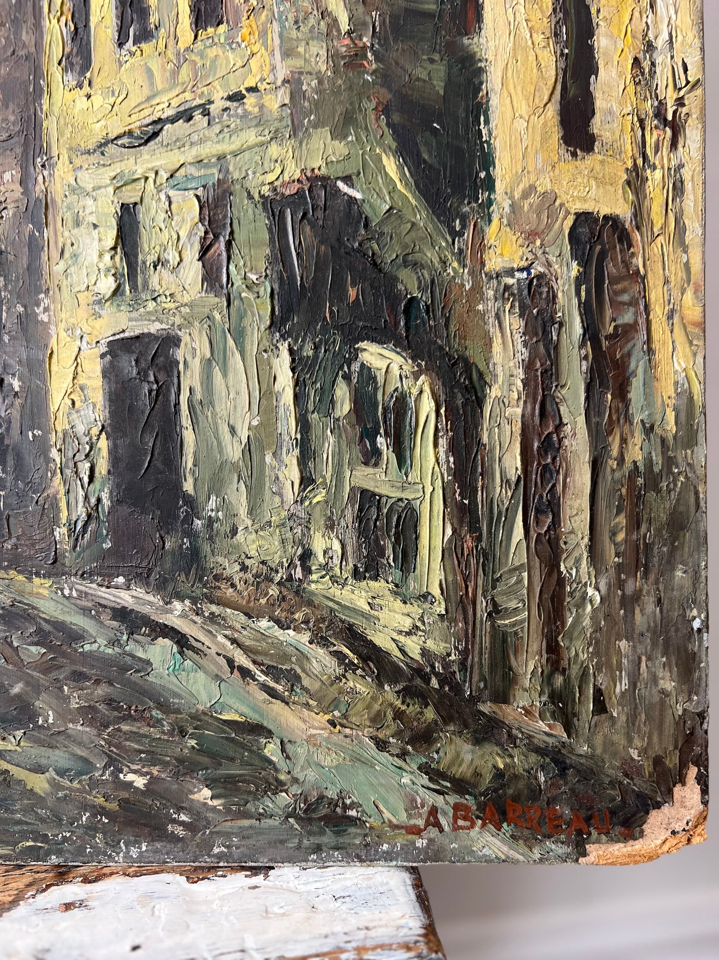 Large French Impasto Street Scene Oil Painting