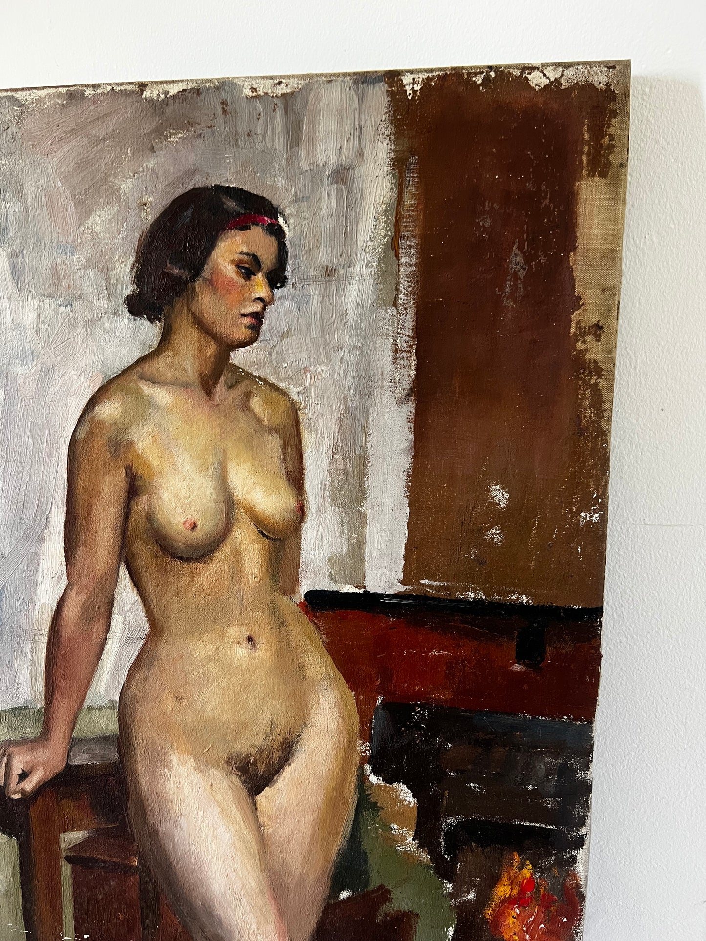 Stunning Large Double Sided Nude Oil on Canvas Painting