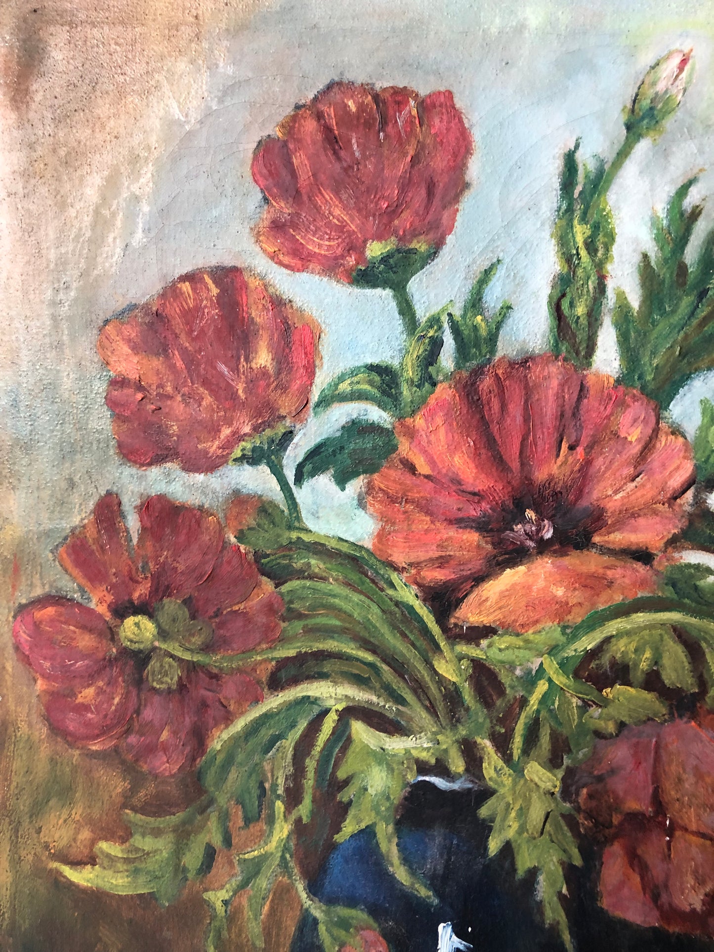 ‘Poppies’ French Oil on Canvas Painting