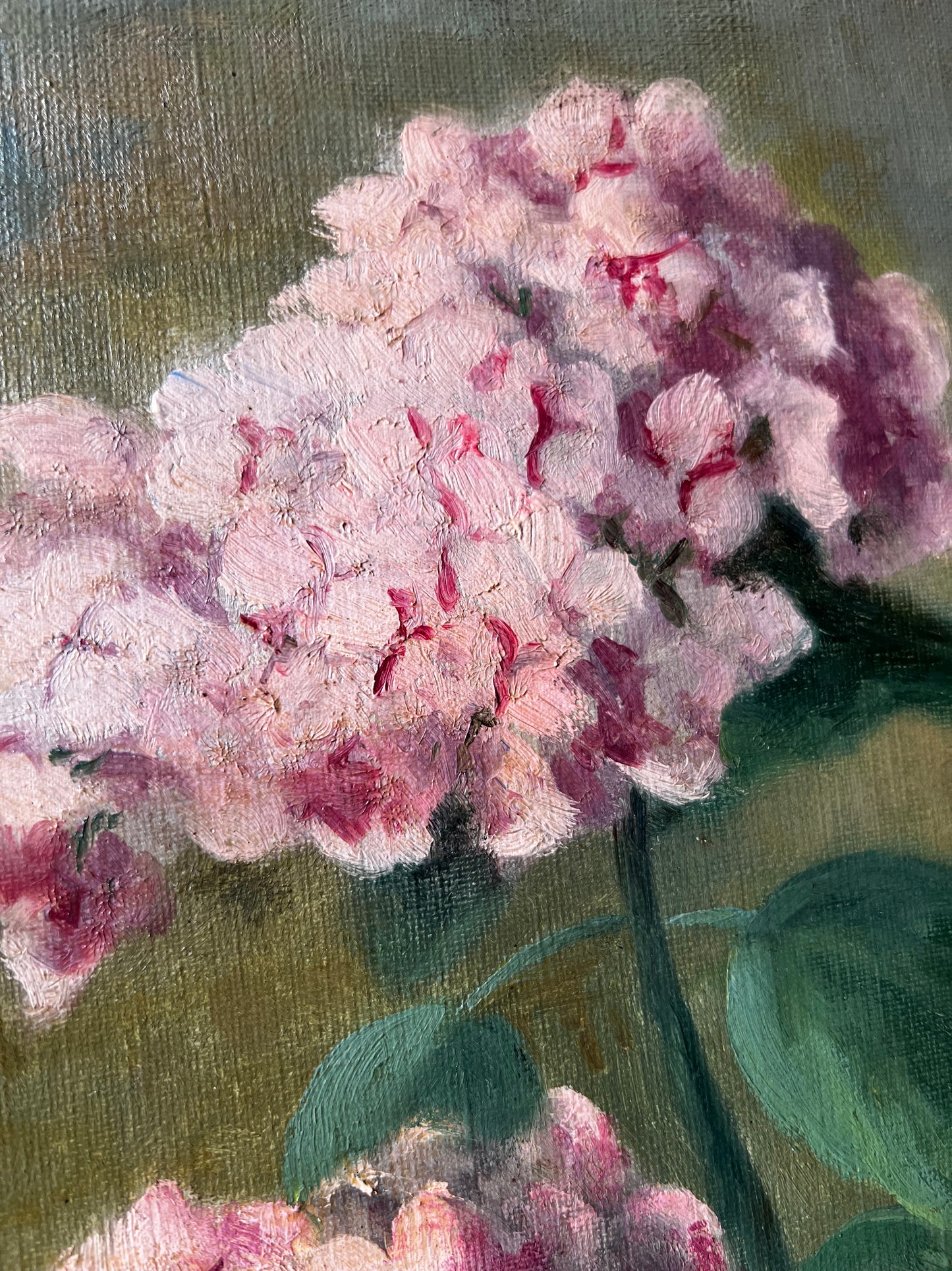 Large French Oil on Canvas Painting of Hydrangeas