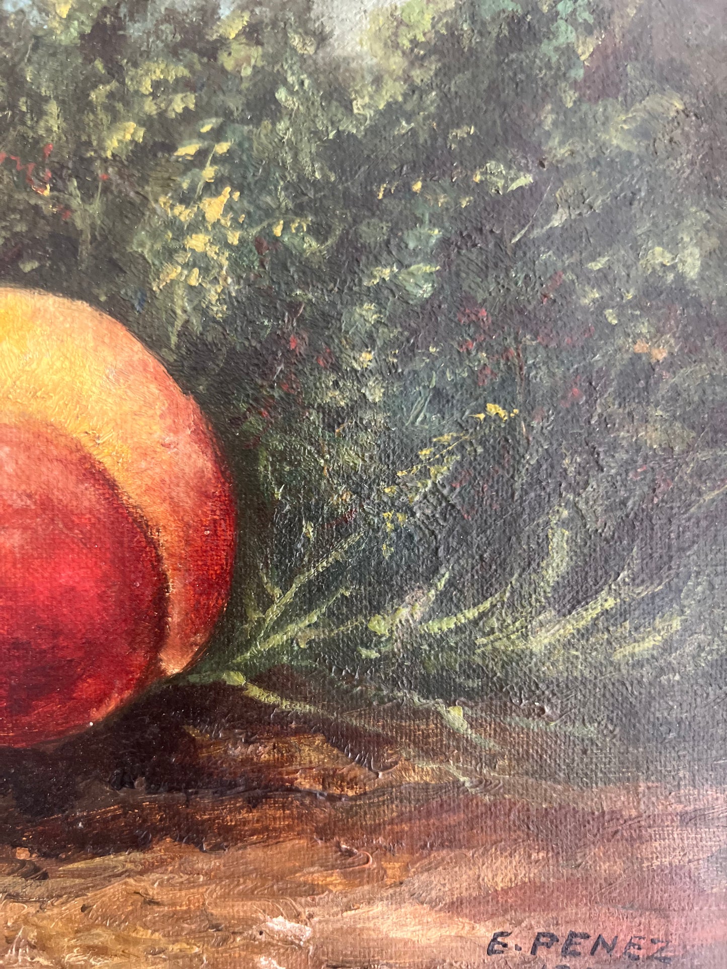 RESERVED FOR CARRIE Antique Framed Small oil Painting on canvas of Peaches dated 1892