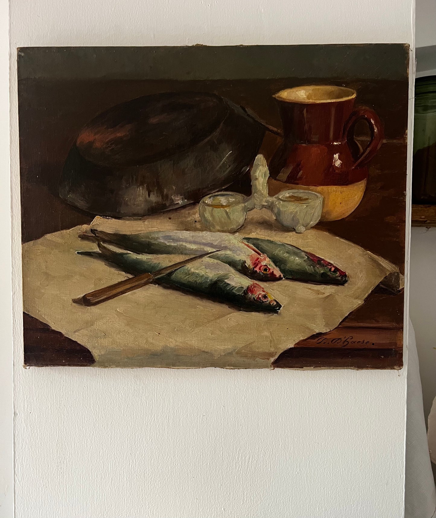 Stunning French Still Life Sardines Oil Painting on Canvas