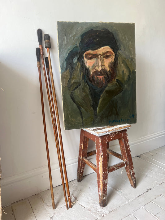 Dark Belgian Oil on Canvas Portrait Painting signed & dated