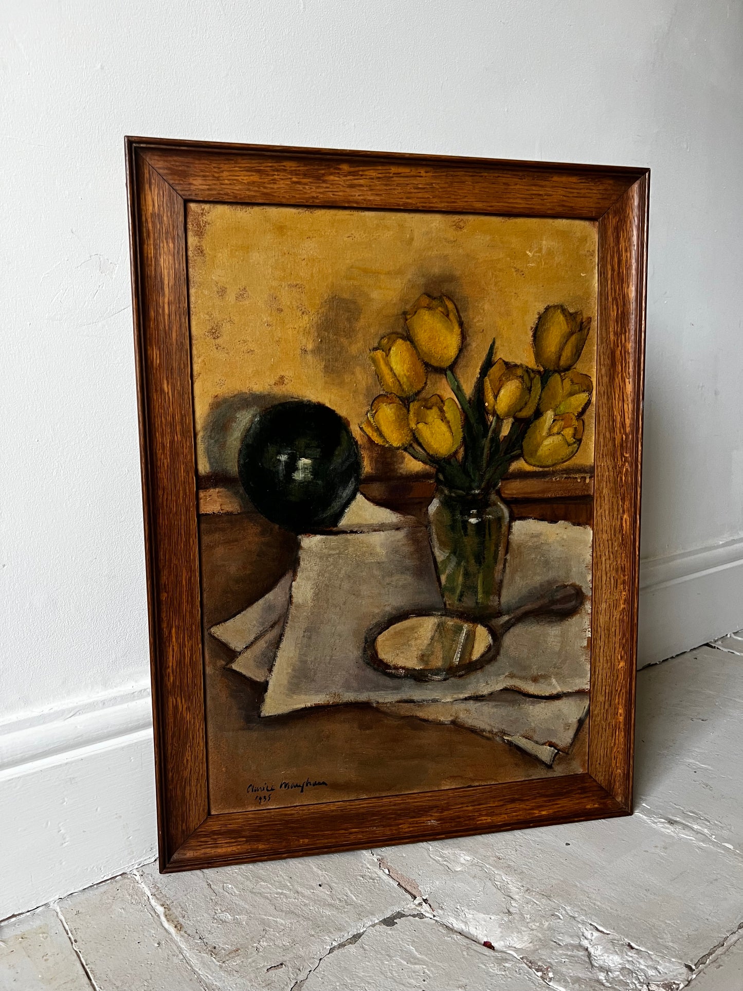 Beautiful Large Still Life Tulips Oil Painting by Clarice Mangham 1935