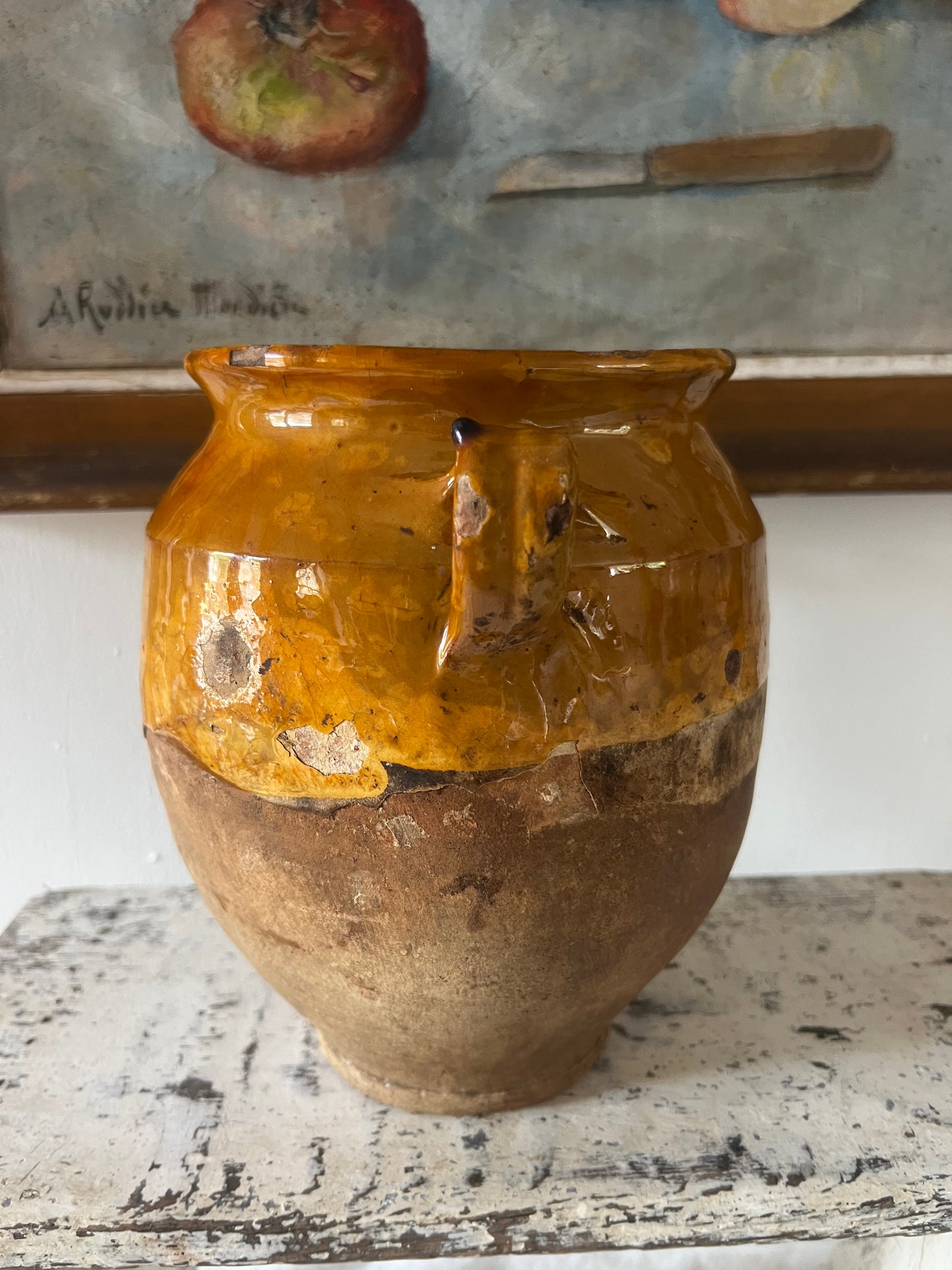 French Antique Confit Pot with gorgeous glaze
