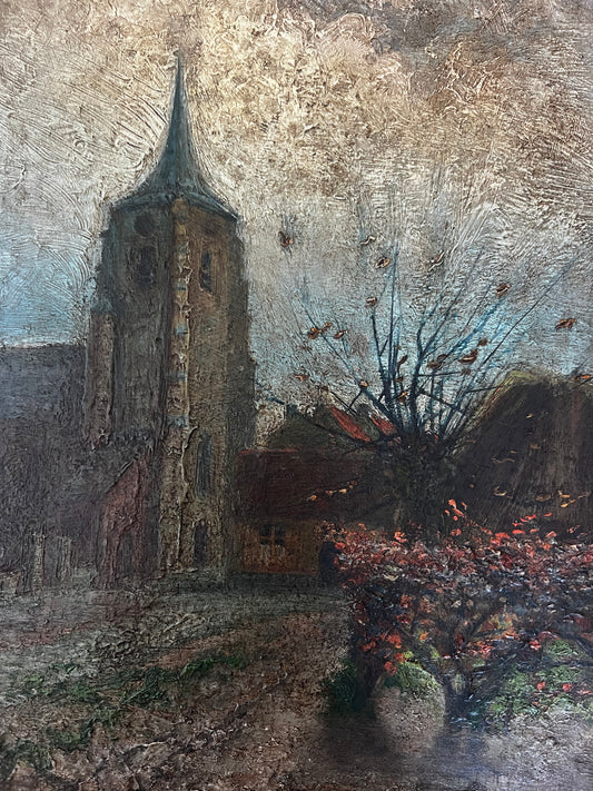 RESERVED Antique French Dark Oil Painting 1893