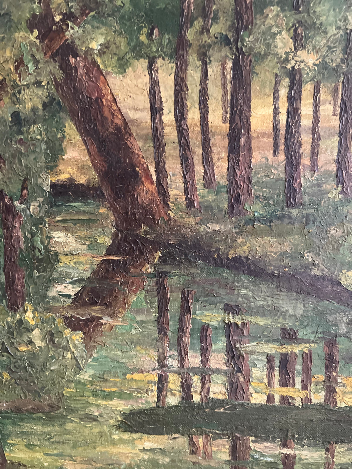 French Oil on Board Painting ‘Tree Reflections’