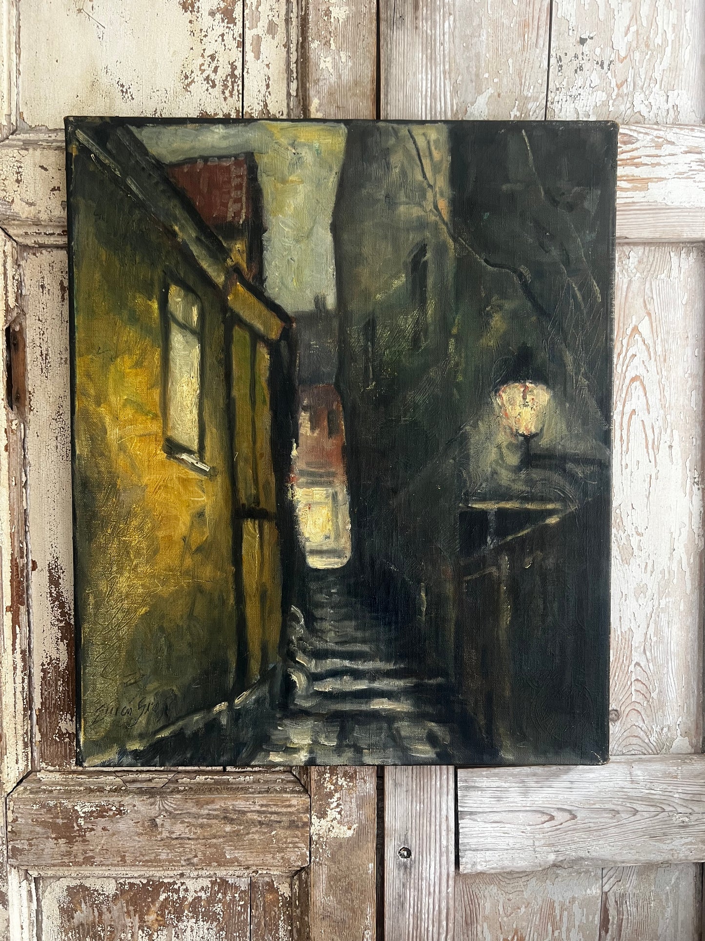 Large French Oil on Canvas Painting ‘Paris Alley’
