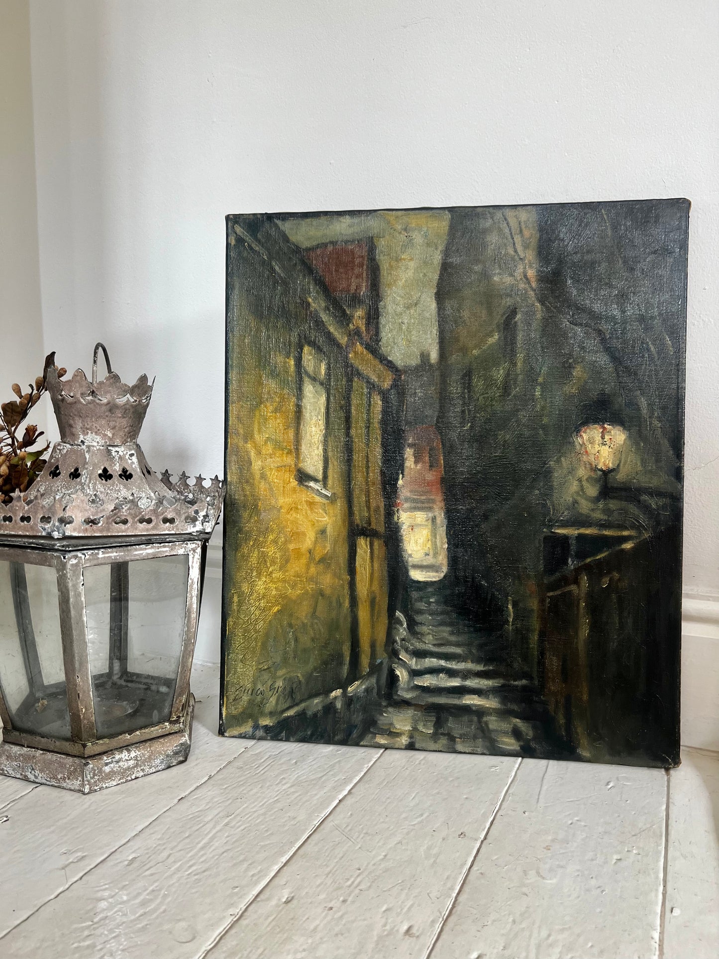 Large French Oil on Canvas Painting ‘Paris Alley’