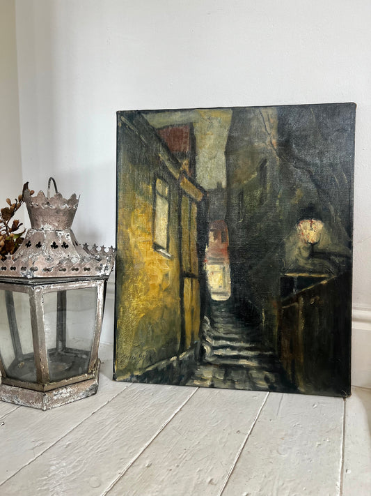 Large French Oil on Canvas Painting ‘Paris Alley’