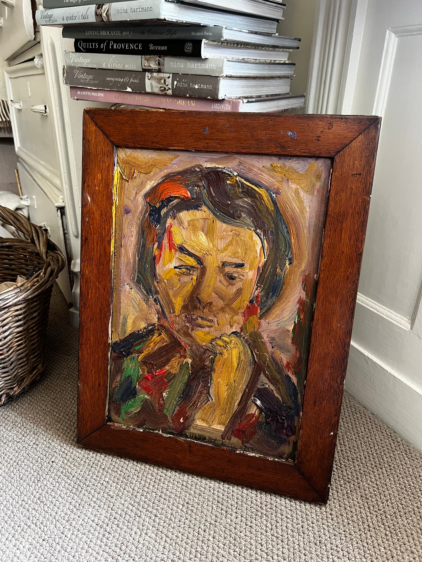 Mid Century Expressionist Female Portrait thick impasto Painting