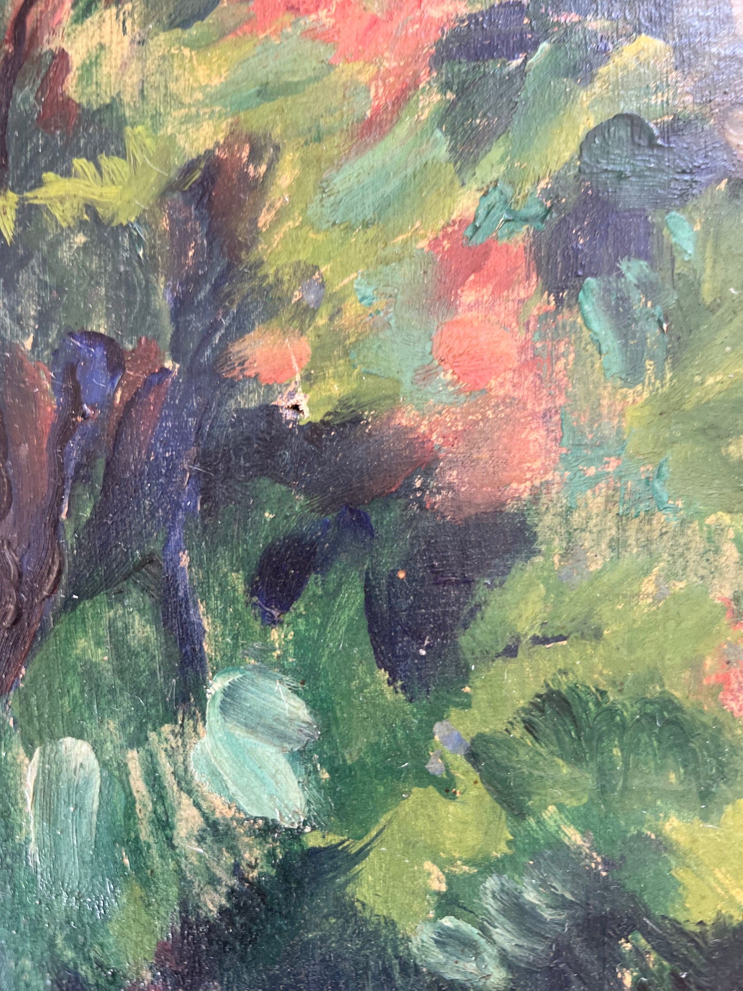 French Oil on Canvas Painting by Edouard Alluaud 1930’s ‘Viaduct Cottages’