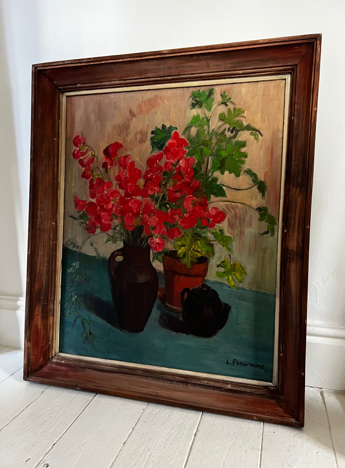 Very Large Framed French Still Life Oil Painting on Canvas
