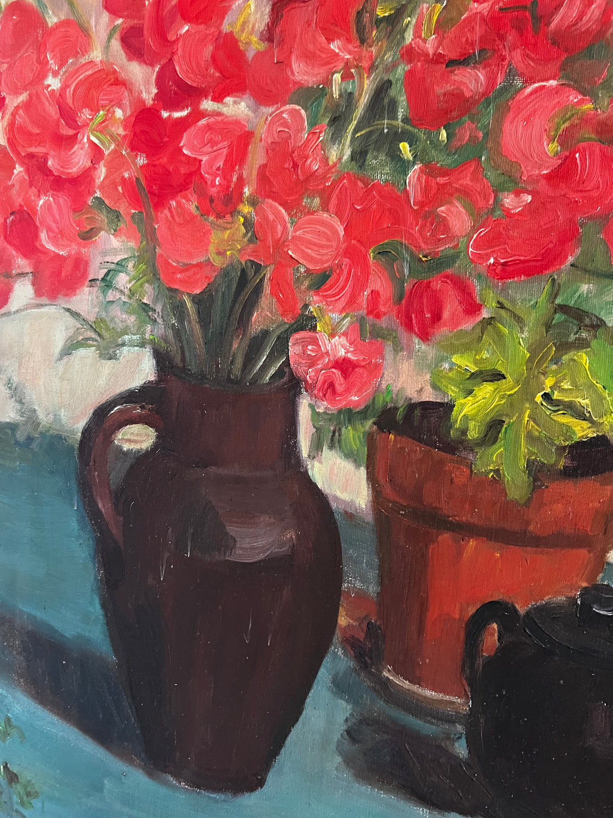 Very Large Framed French Still Life Oil Painting on Canvas