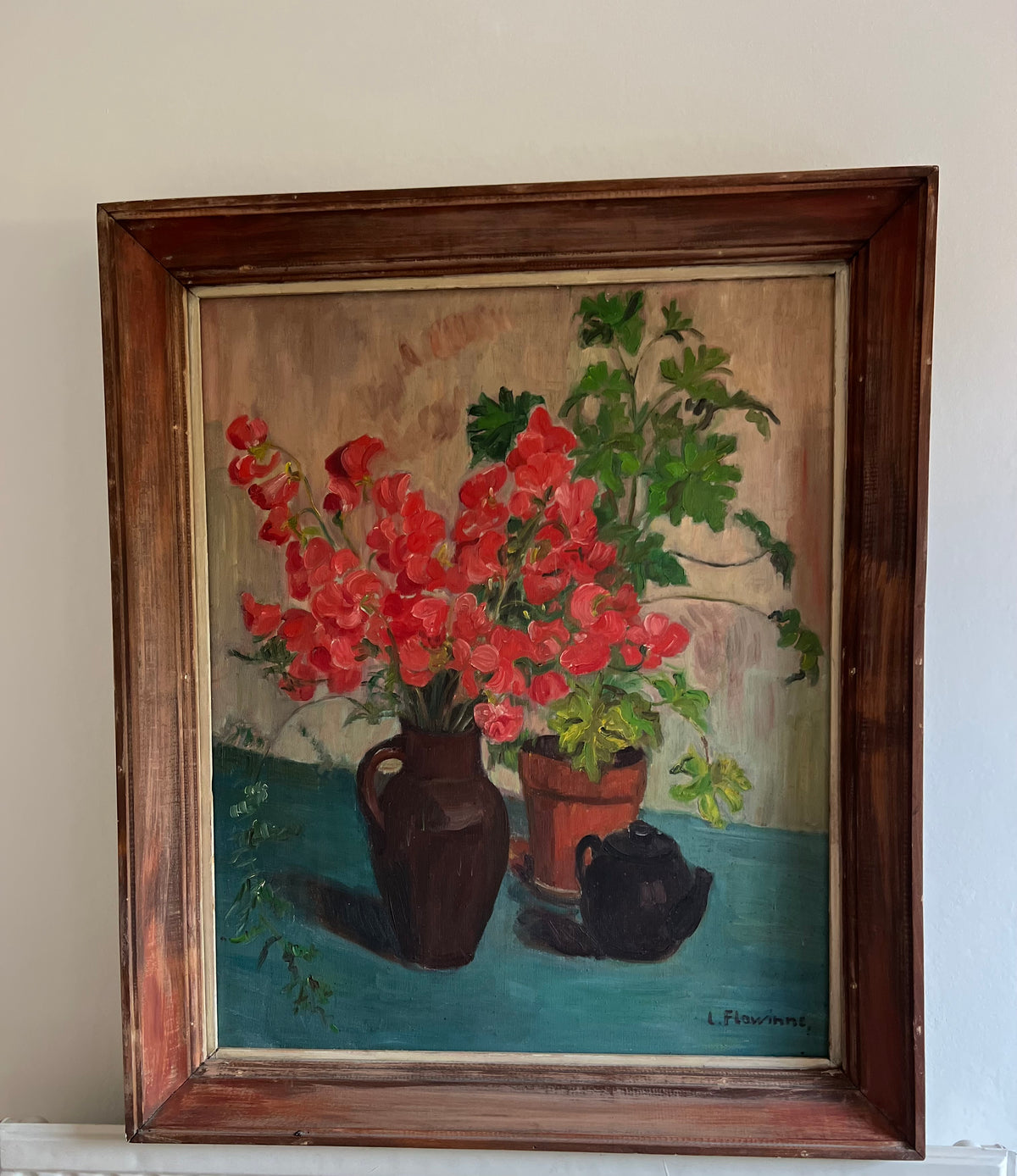 Very Large Framed French Still Life Oil Painting on Canvas