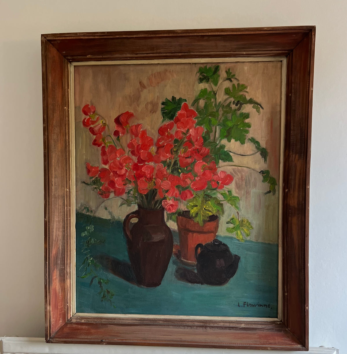 Very Large Framed French Still Life Oil Painting on Canvas