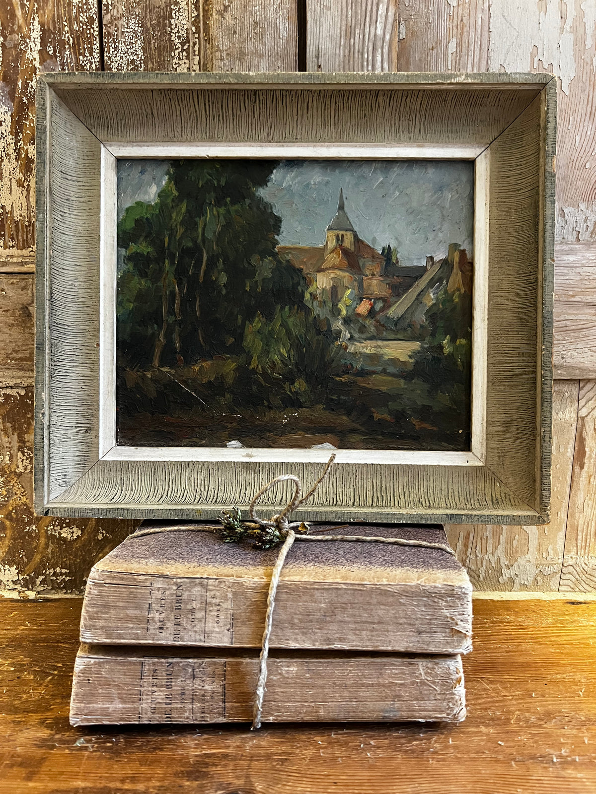Vintage French Framed Landscape Oil Painting