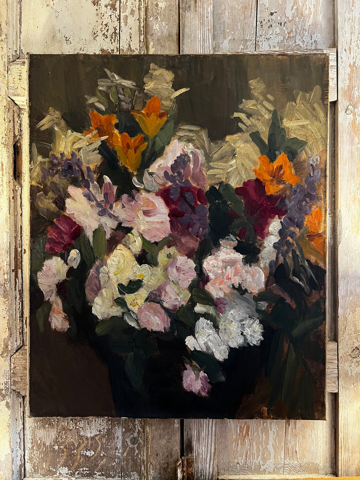 Large Floral Oil Painting on Canvas from Belgium