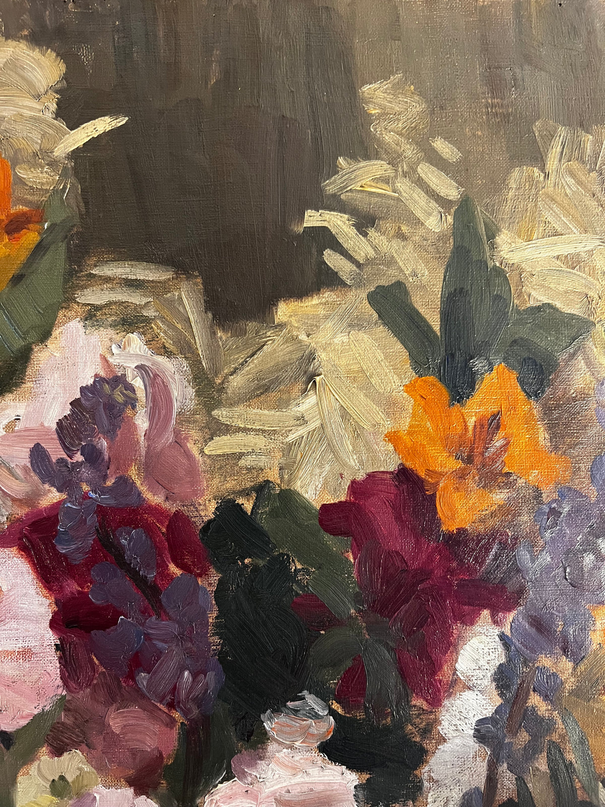 Large Floral Oil Painting on Canvas from Belgium