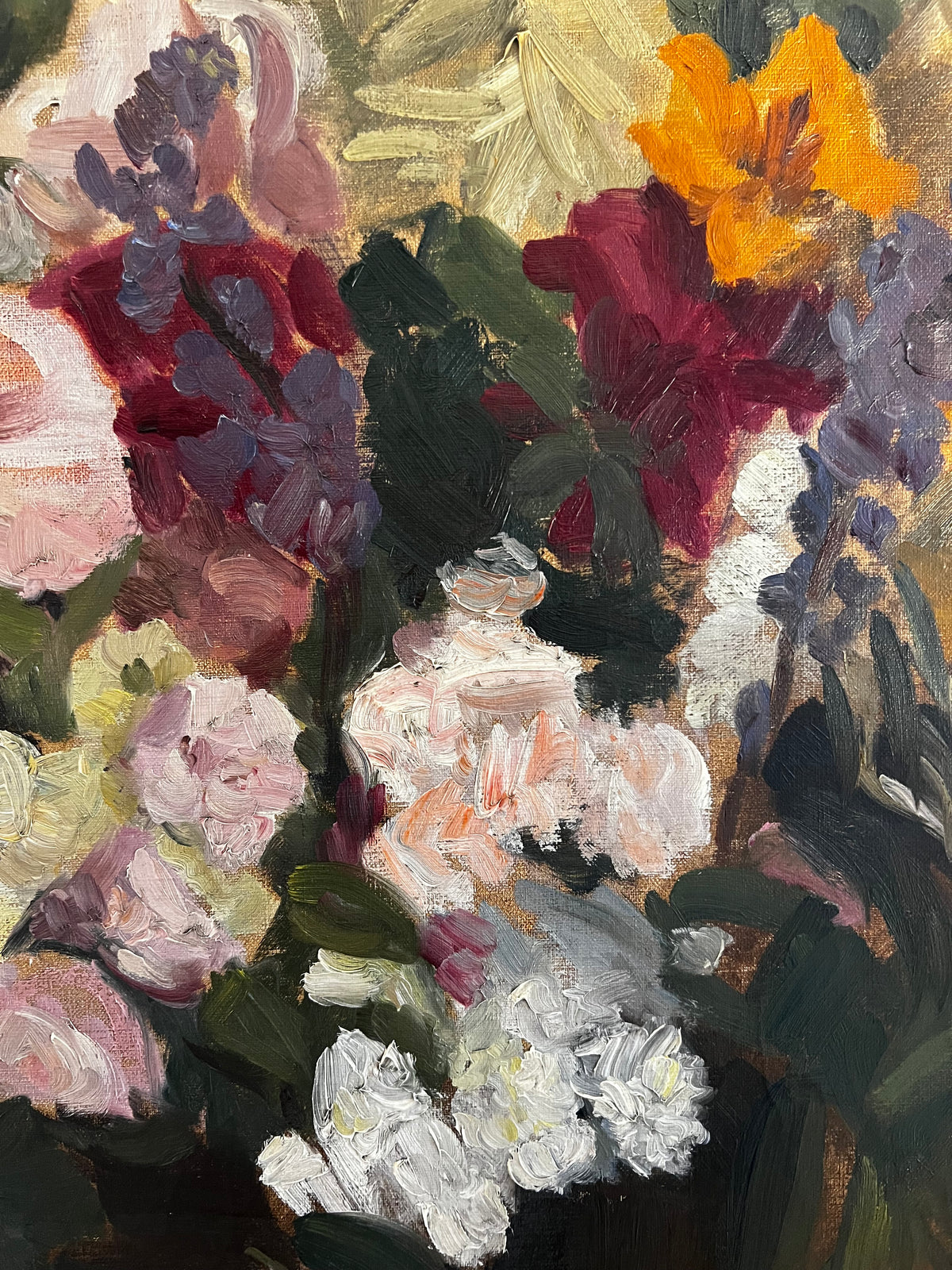 Large Floral Oil Painting on Canvas from Belgium