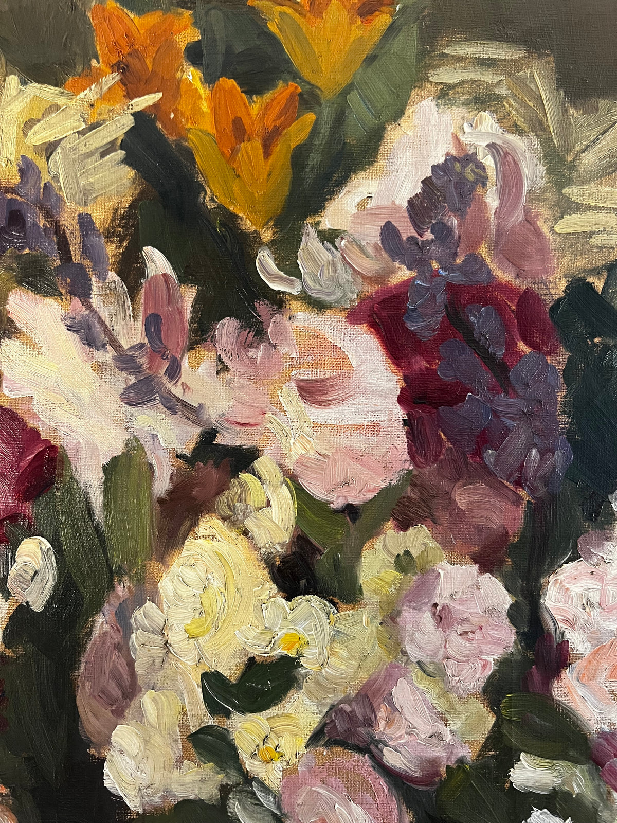 Large Floral Oil Painting on Canvas from Belgium