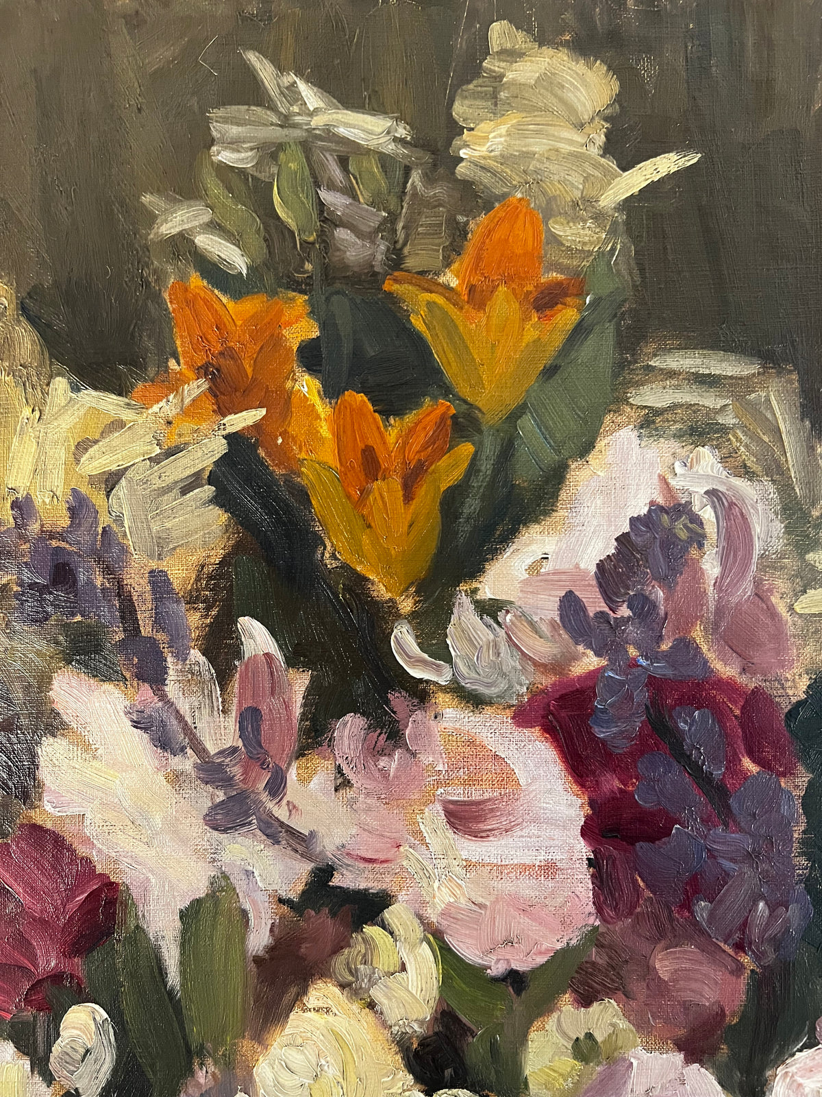 Large Floral Oil Painting on Canvas from Belgium