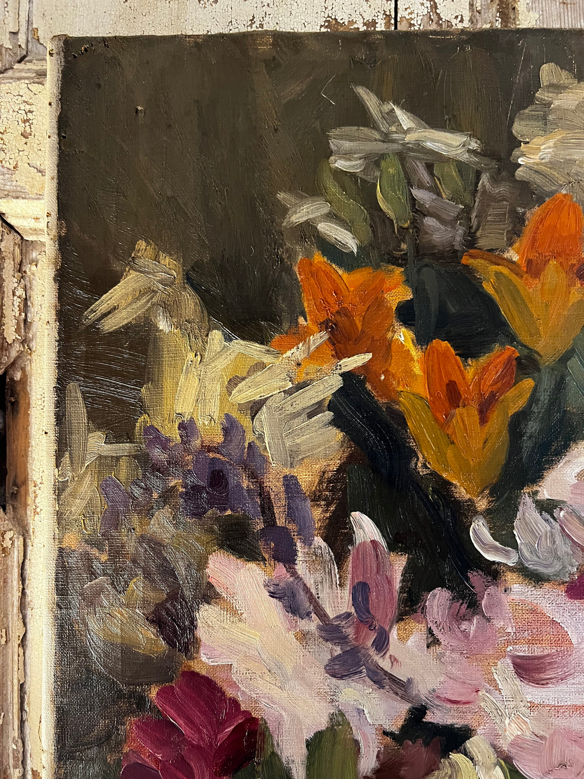 Large Floral Oil Painting on Canvas from Belgium