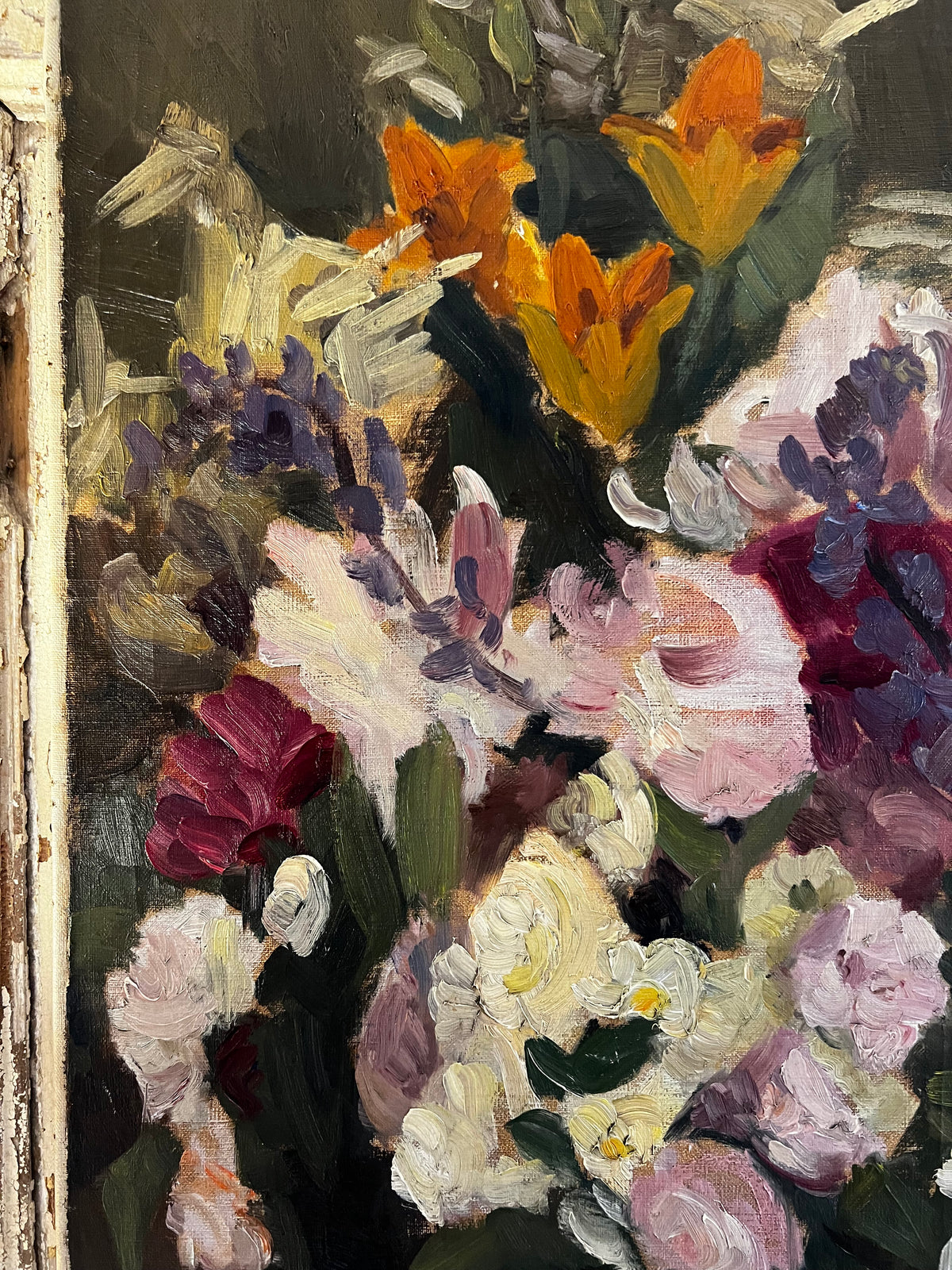 Large Floral Oil Painting on Canvas from Belgium