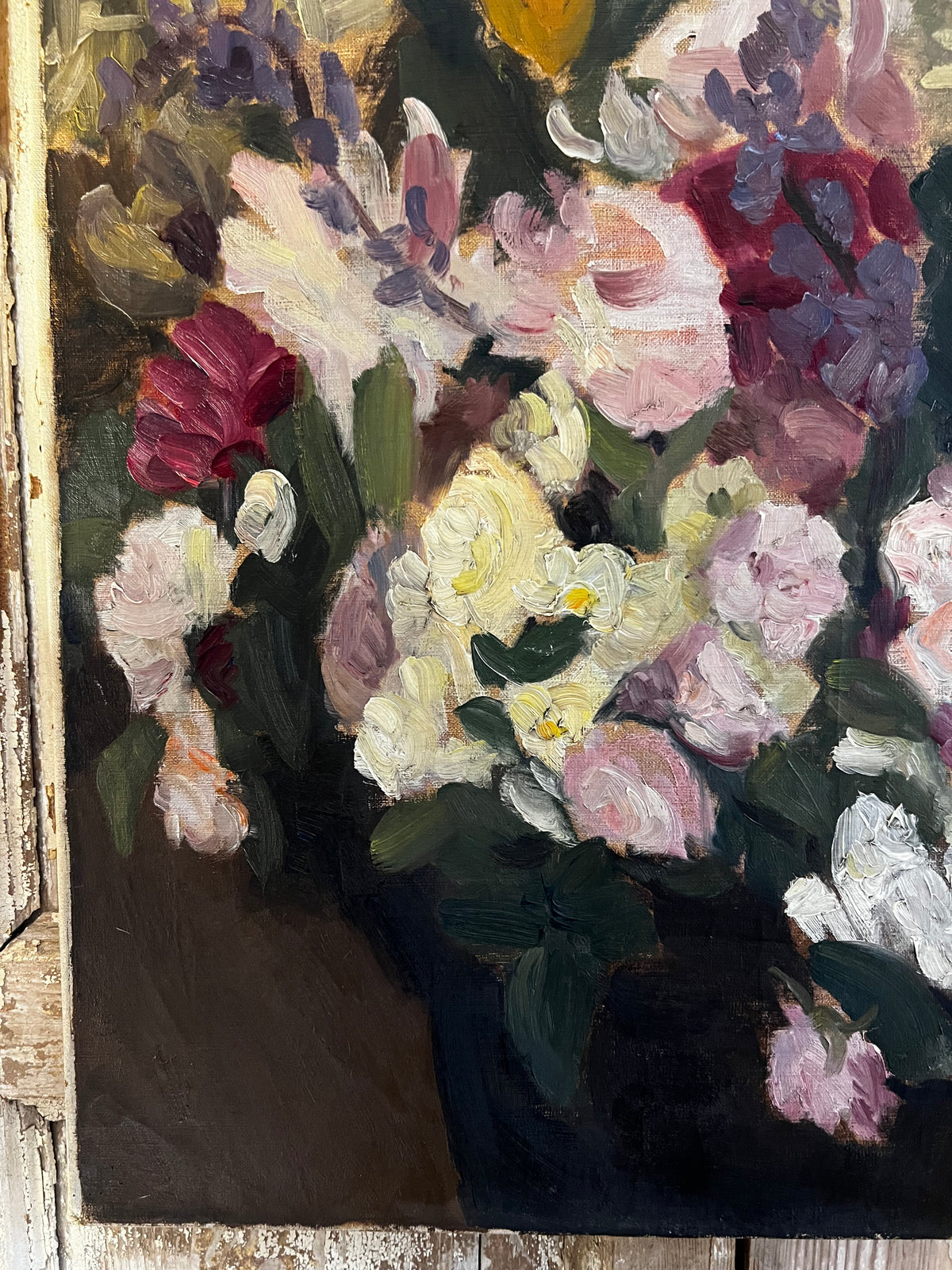 Large Floral Oil Painting on Canvas from Belgium