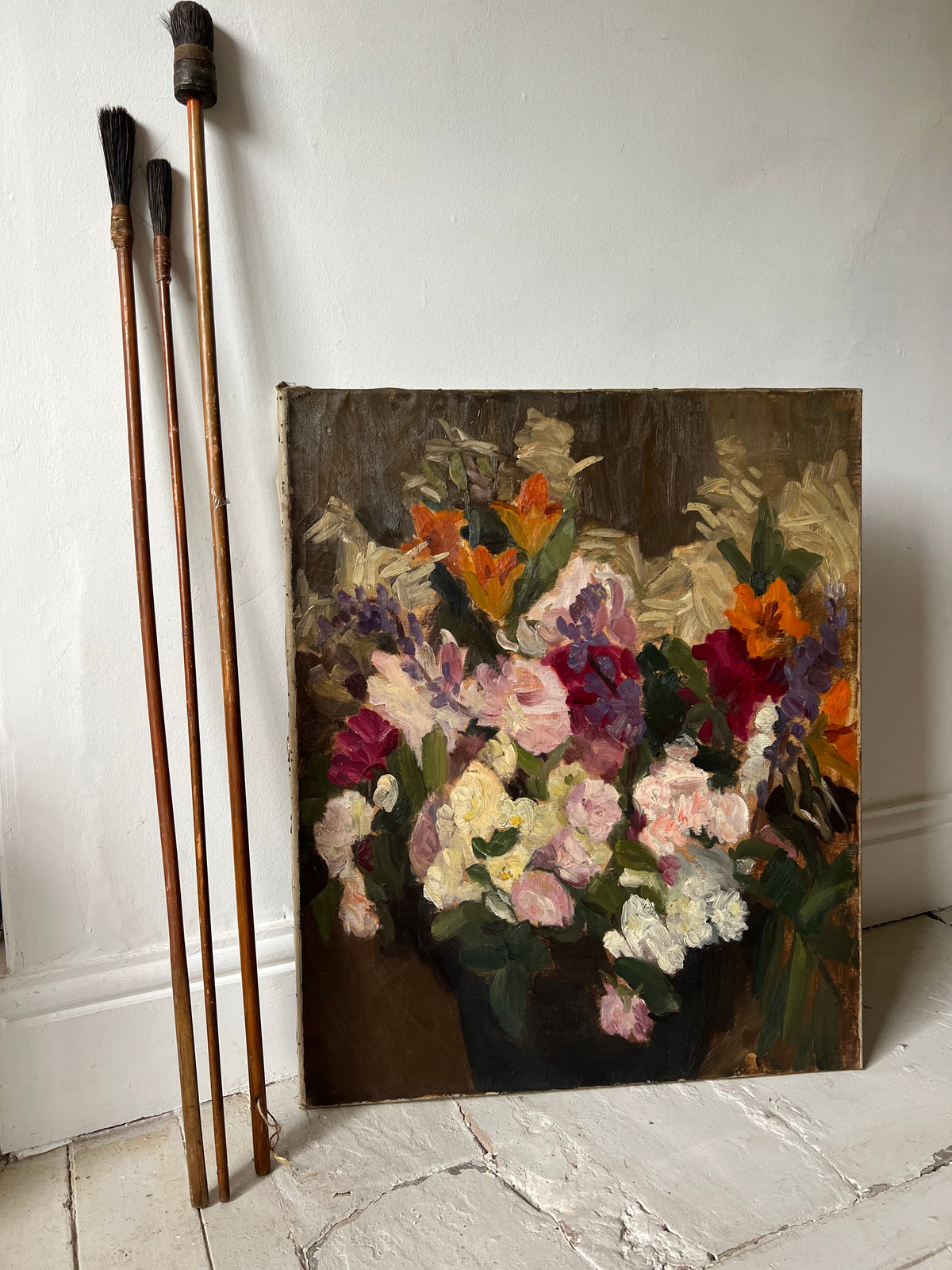 Large Floral Oil Painting on Canvas from Belgium