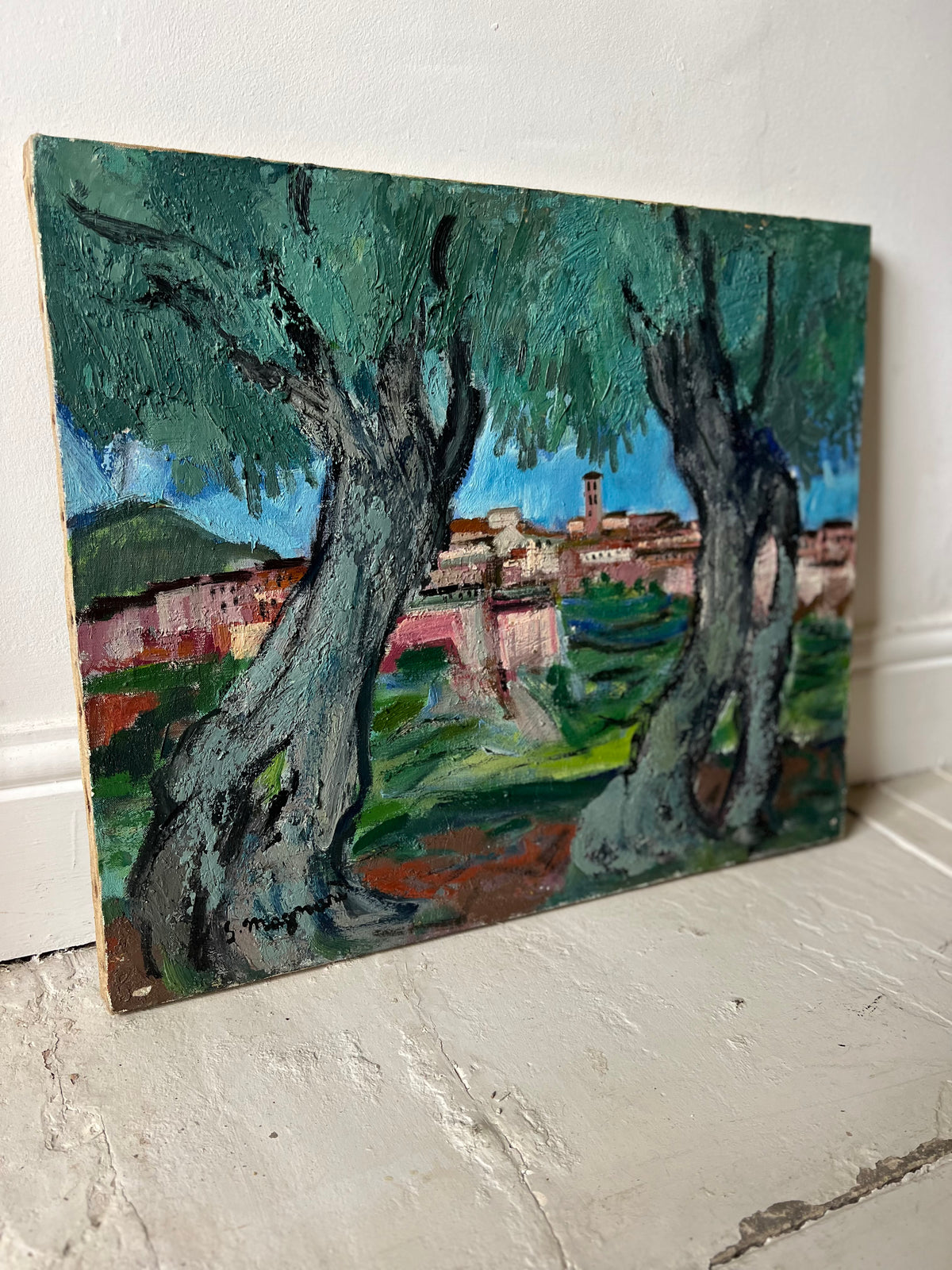 Provence Large Vintage Oil on Canvas Painting