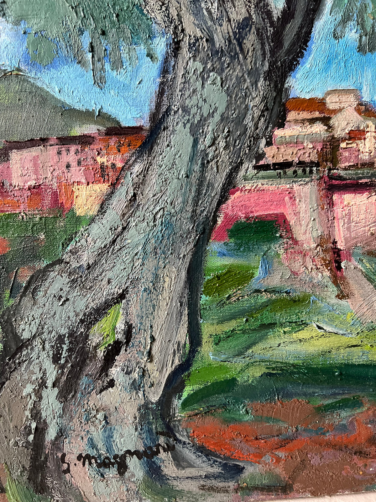 Provence Large Vintage Oil on Canvas Painting