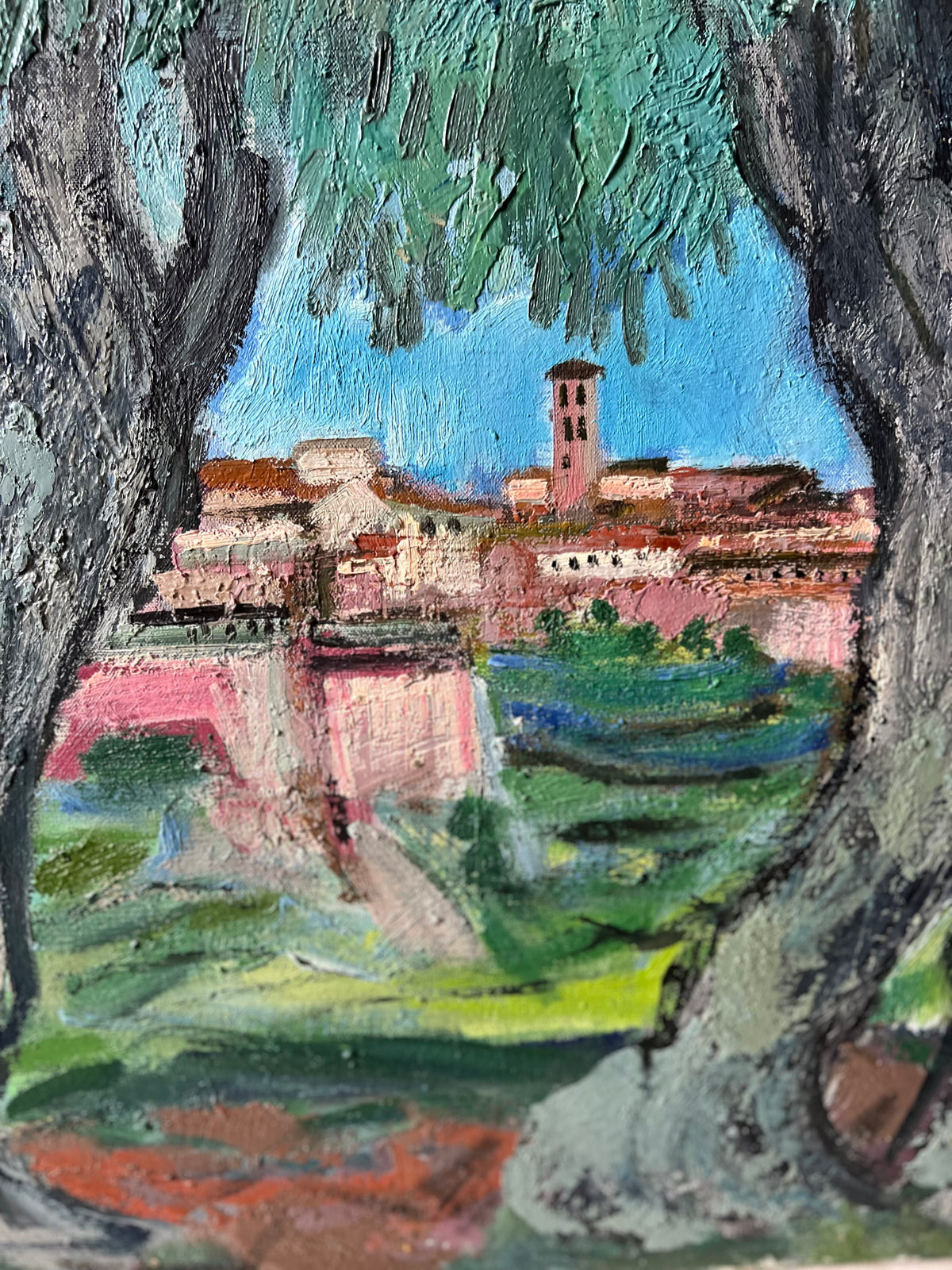 Provence Large Vintage Oil on Canvas Painting
