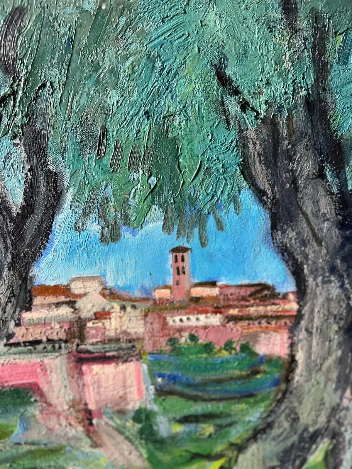 Provence Large Vintage Oil on Canvas Painting