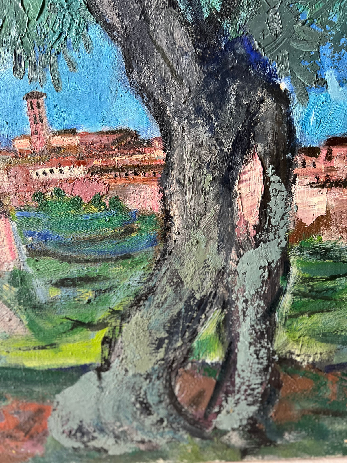 Provence Large Vintage Oil on Canvas Painting